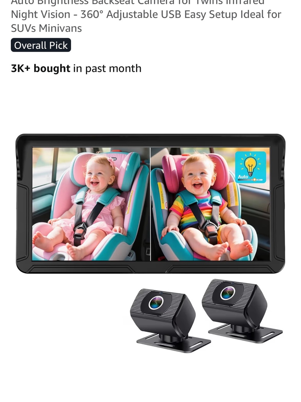 Car Backseat Baby Monitor Kit with Dual Cameras - Black